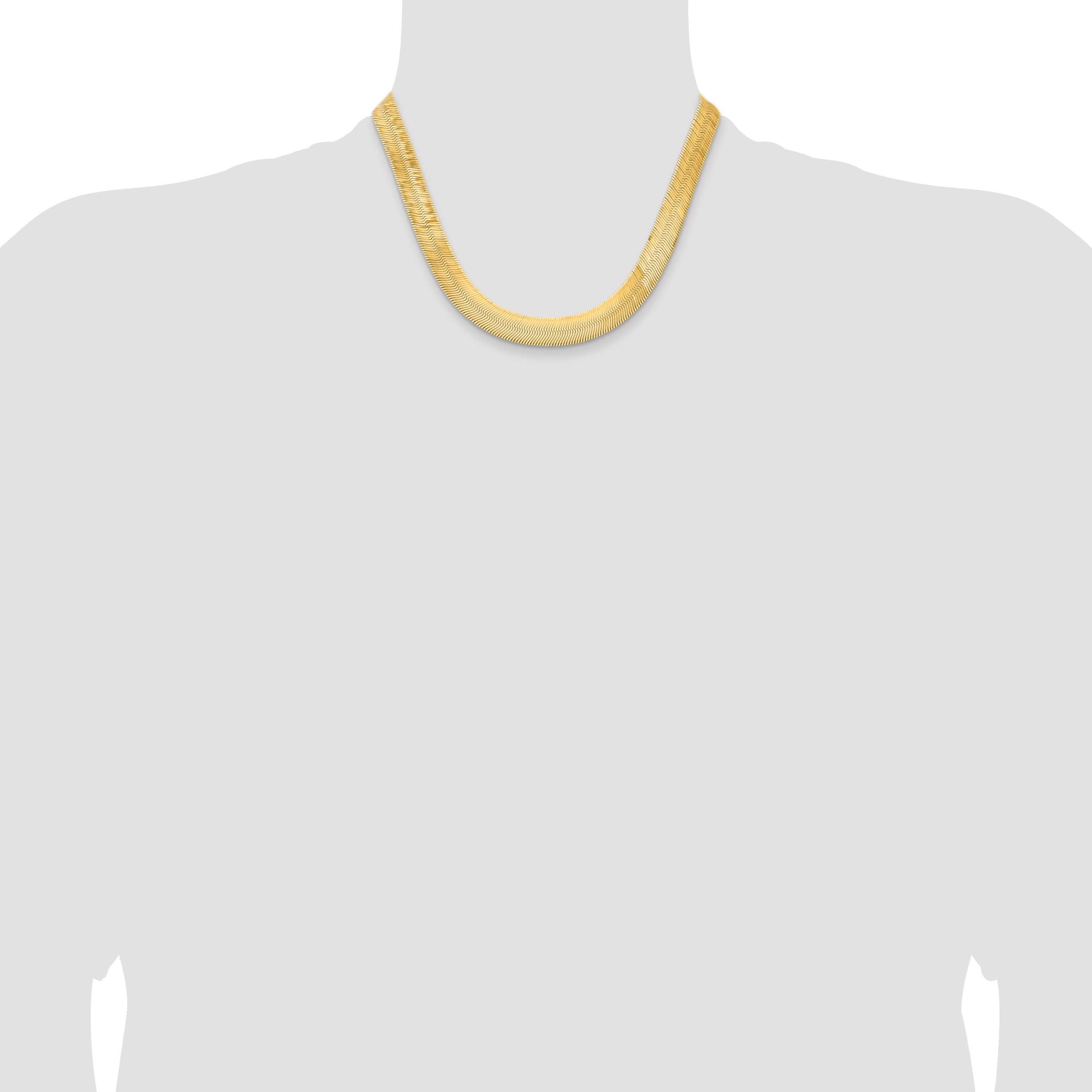 14K Yellow Gold 18 Inch 10mm Silky Herringbone With Lobster Clasp Chain Necklace
