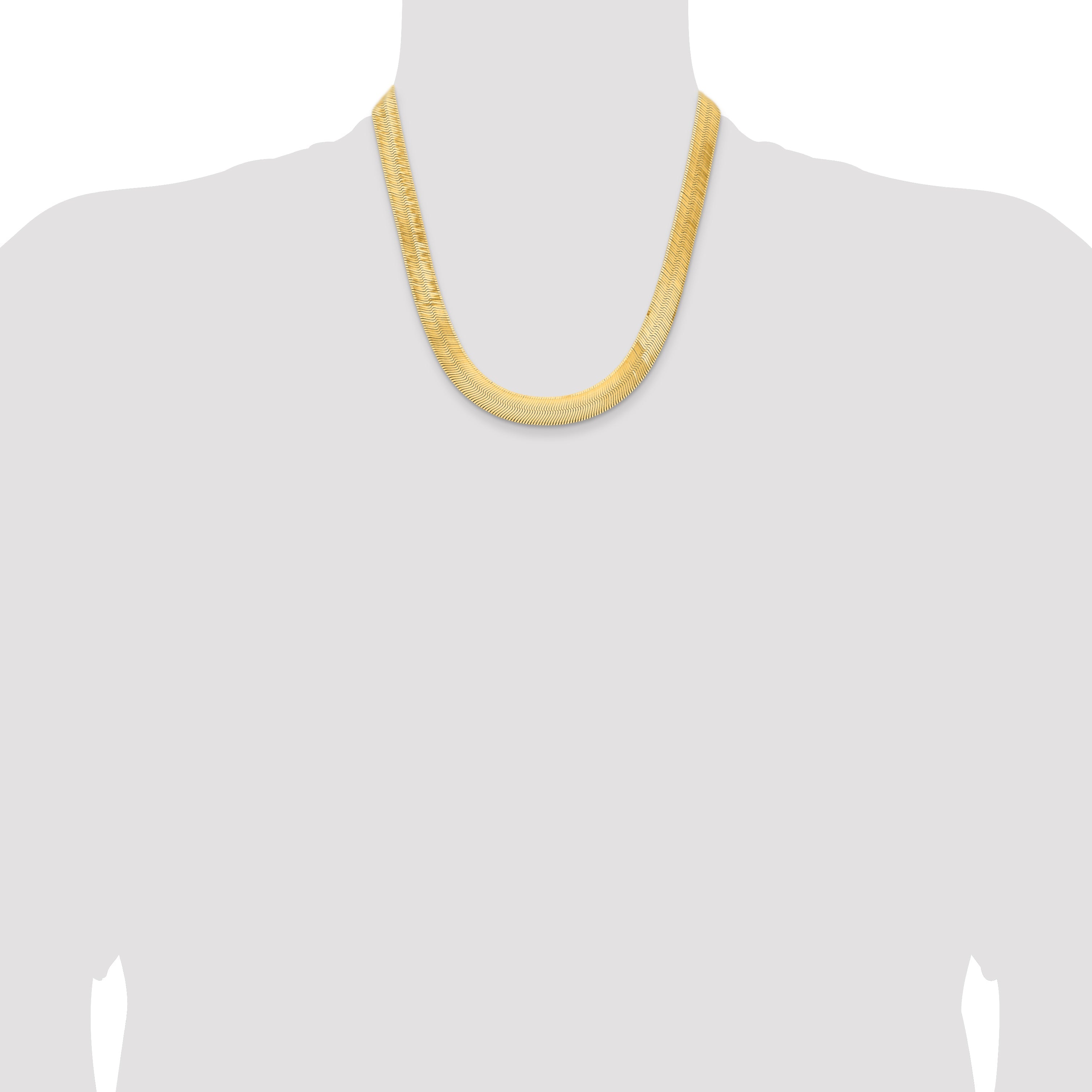 14K Yellow Gold 20 Inch 10mm Silky Herringbone With Lobster Clasp Chain Necklace