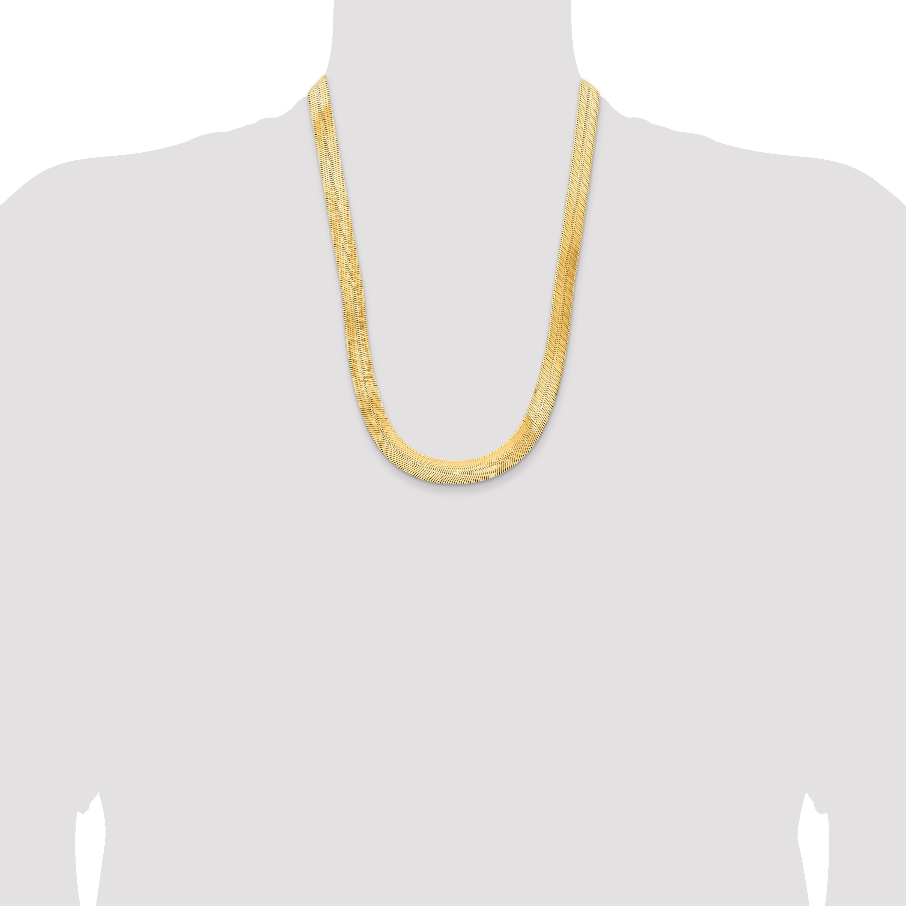 14K Yellow Gold 24 Inch 10mm Silky Herringbone With Lobster Clasp Chain Necklace