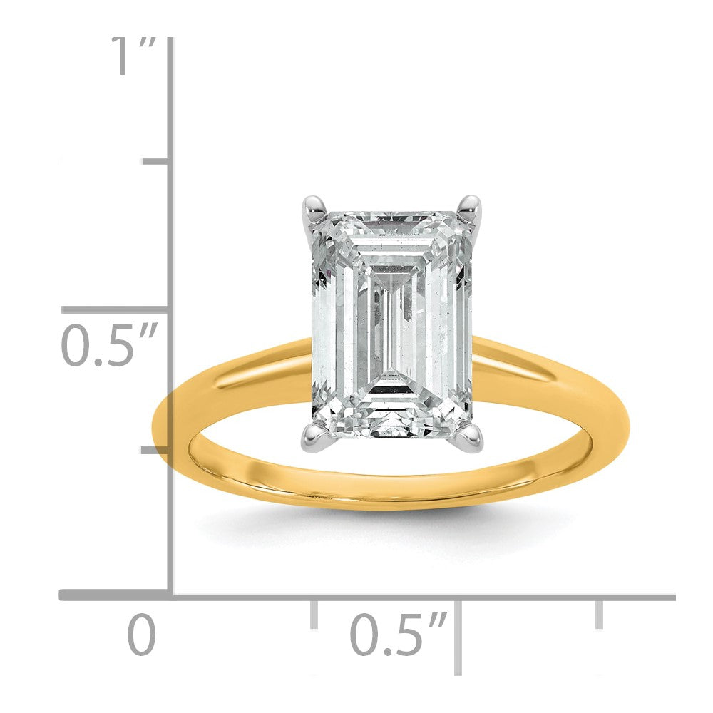 14k Two-Tone 3 Ct. Lab Grown Diamond VS/SI+ G+ Emerald Solitaire Engagement Ring