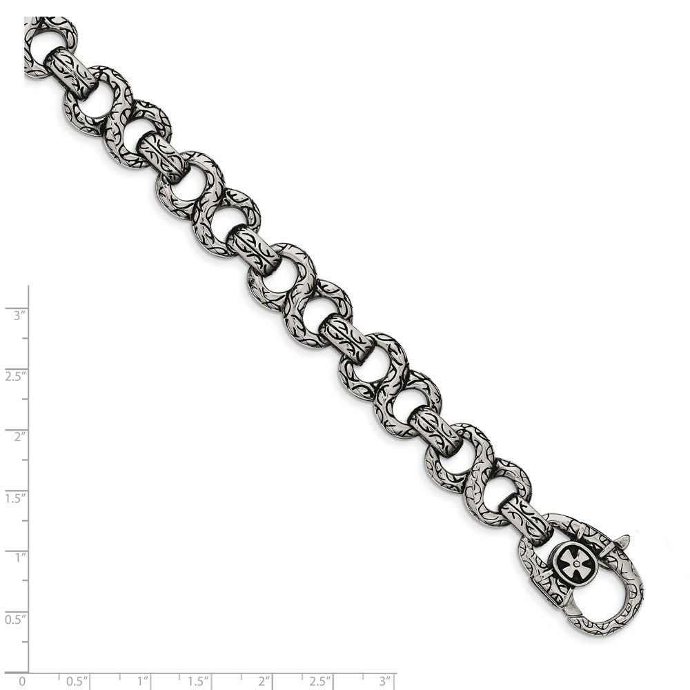 Stainless Steel Chisel Antiqued Polished And Textured 8.5 Inch Infinity Symbol Link Bracelet