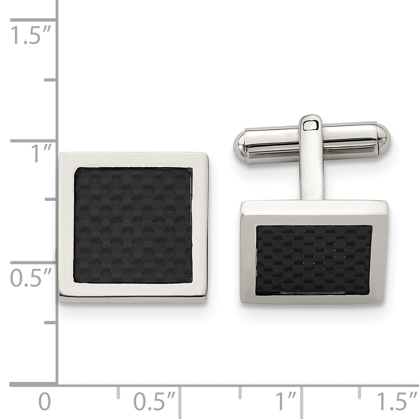 Stainless Steel Chisel Polished Black Carbon Fiber Inlay Square Cufflinks