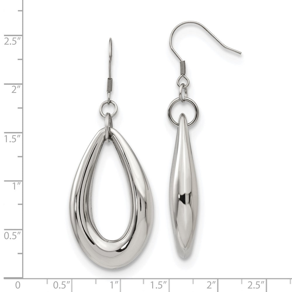 Stainless Steel Chisel Polished Teardrop Dangle Shepherd Hook Earrings