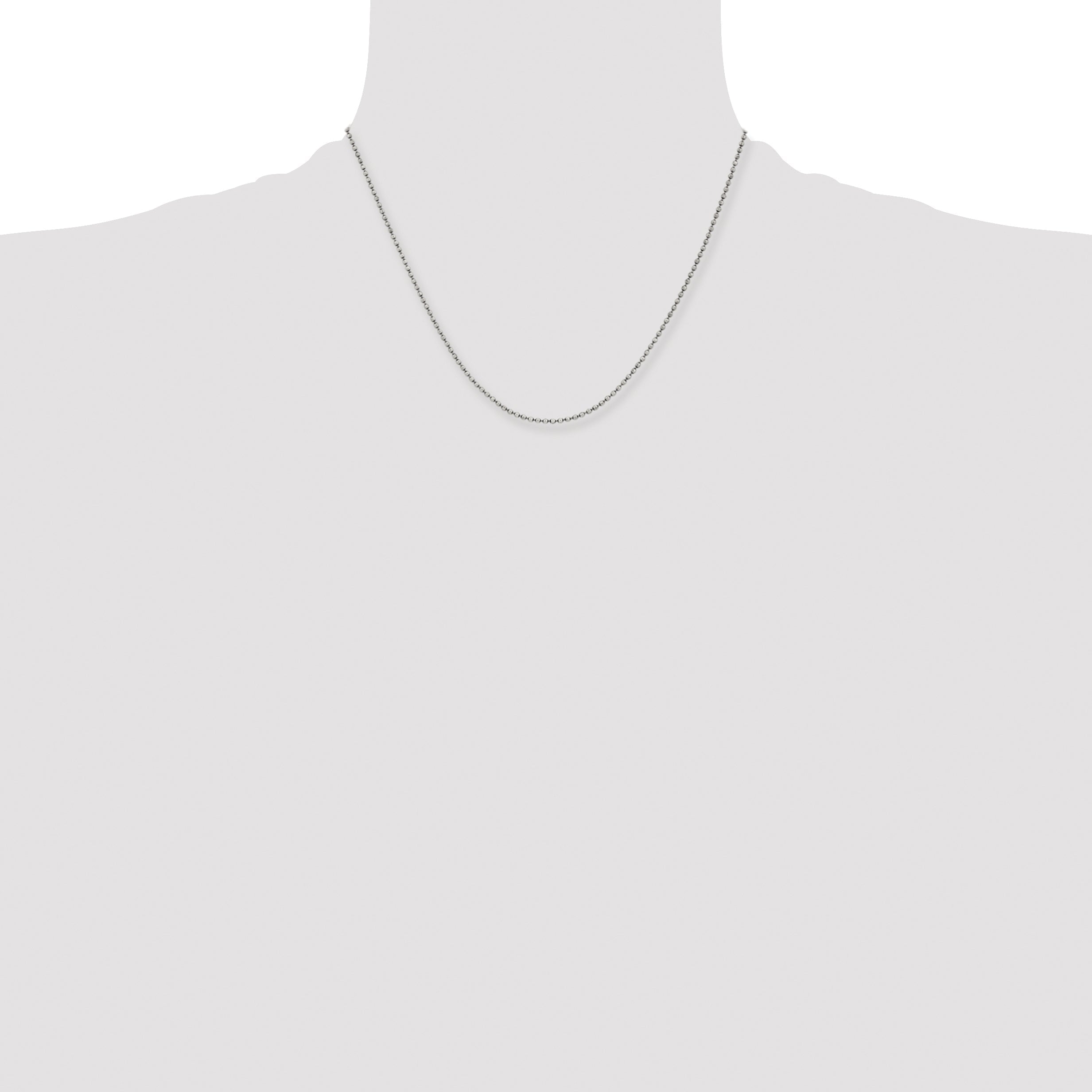 Stainless Steel Chisel Antiqued 2mm 18 Inch Beaded Ball Chain Necklace