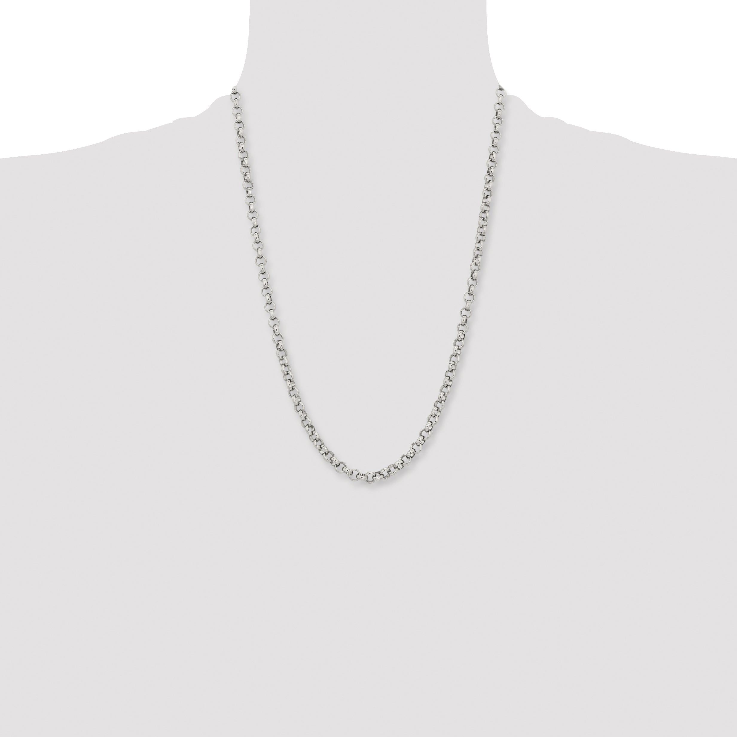 Stainless Steel Chisel Polished 6mm 24 Inch Rolo Chain Necklace