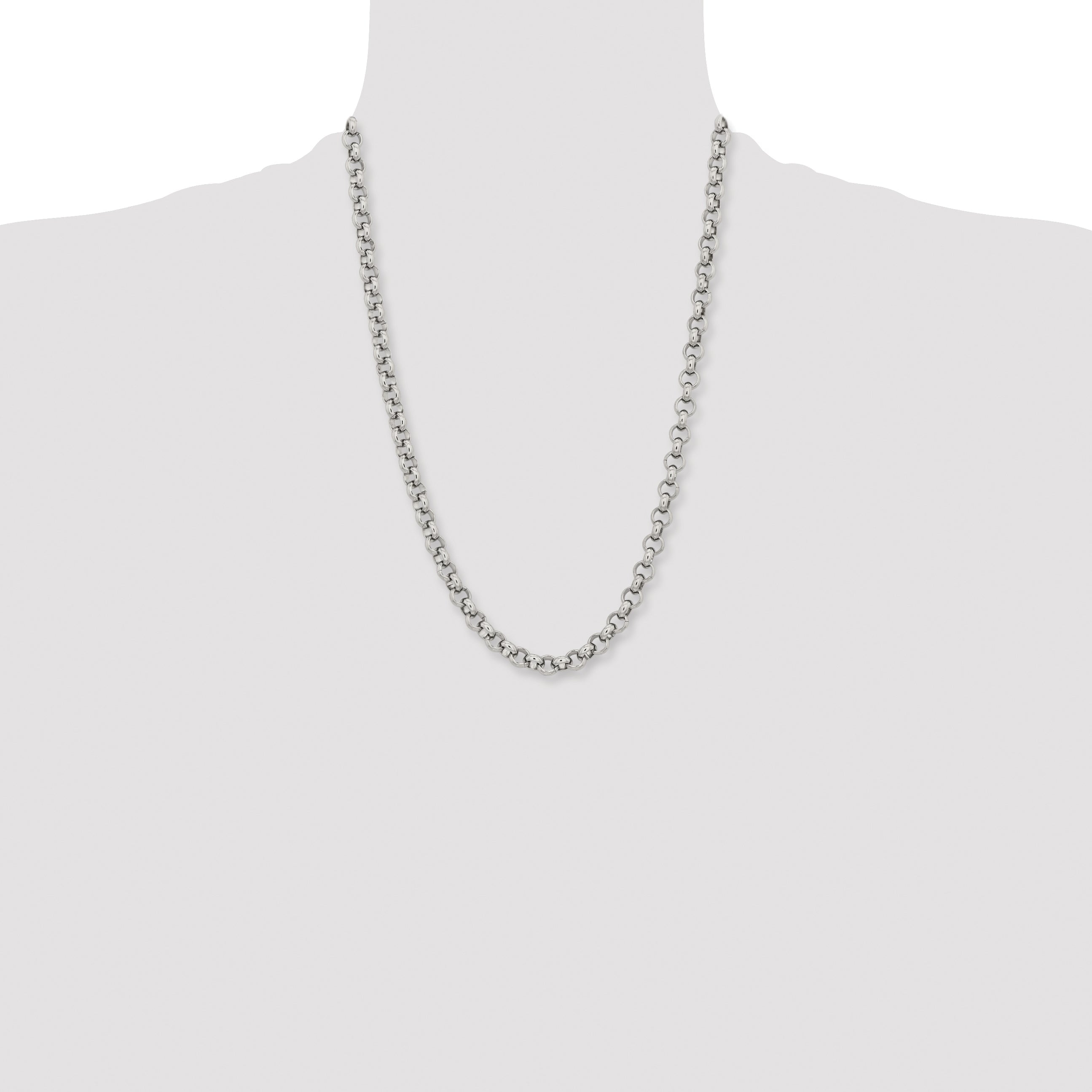 Stainless Steel Chisel Polished 8mm 24 Inch Rolo Chain Necklace