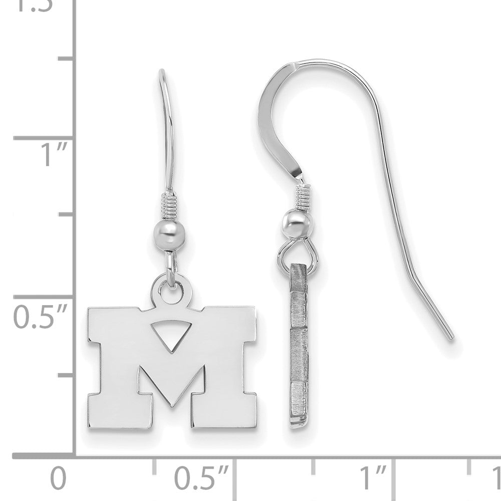 Sterling Silver Rhodium Plated Logoart University Of Michigan Letter M Extra Small Dangle Wire Earrings