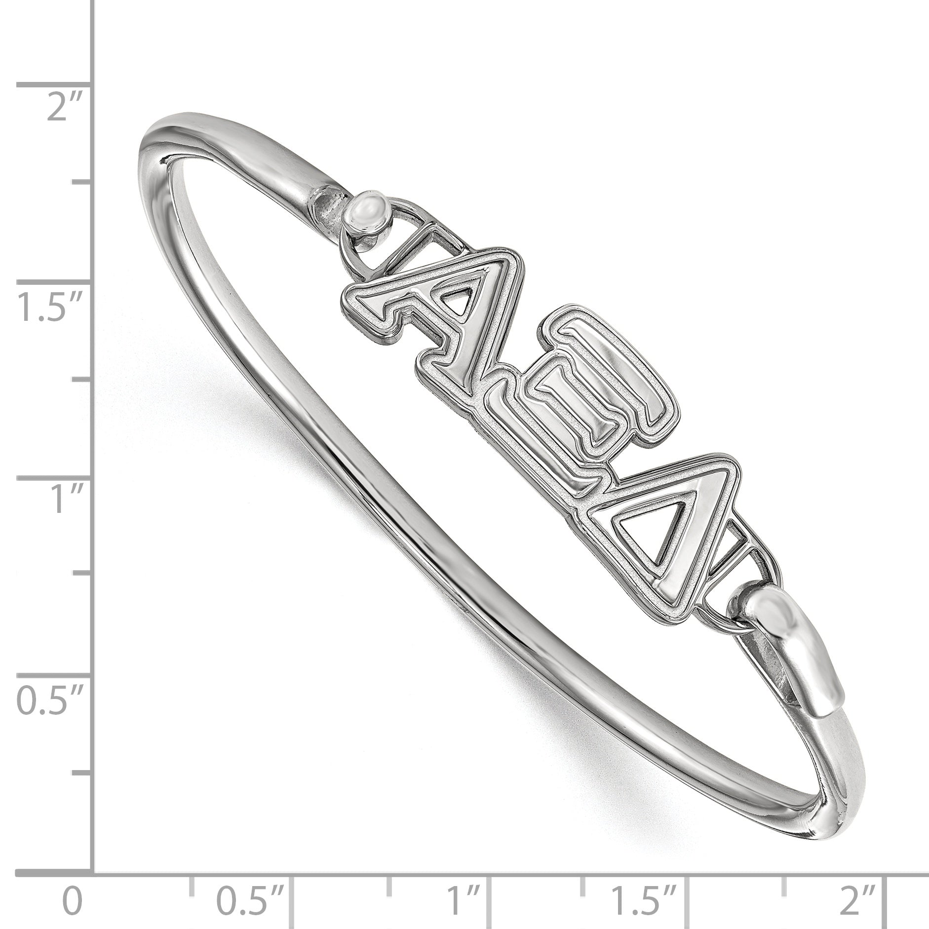 Sterling Silver S. Rh Plated Logoart Alpha Xi Delta Small Hook And Clasp Bangle