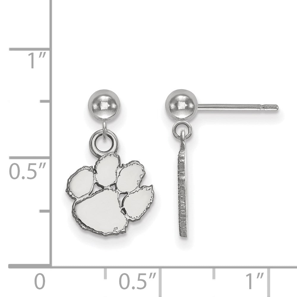 Sterling Silver Rhodium Plated Logoart Clemson University Tiger Paw Dangle Ball Post Earrings