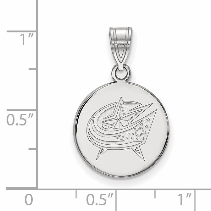 14K White Gold Nhl Logoart Columbus Blue Jackets Medium Disc Pendant