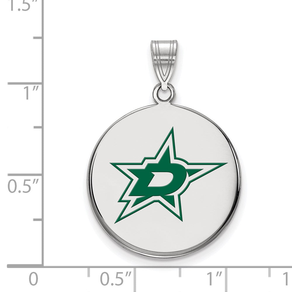 Sterling Silver Rhodium Plated Nhl Logoart Dallas Stars Large Enameled Disc Pendant