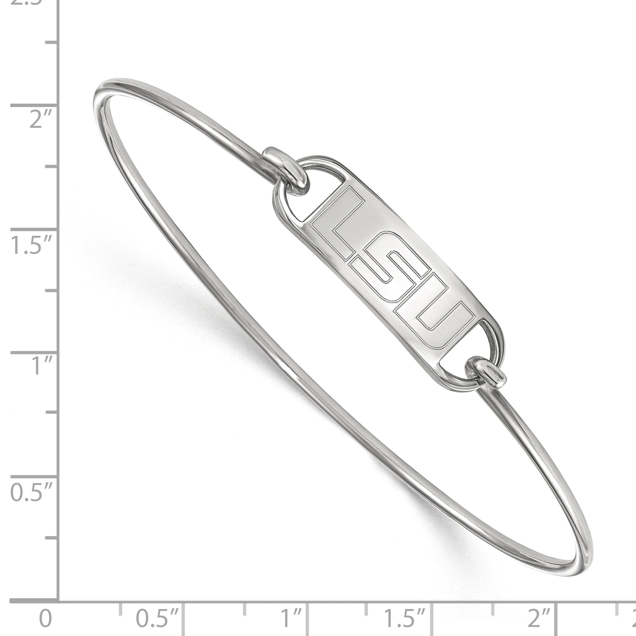 Sterling Silver Rhodium Plated Logoart Louisiana State University L S U Small Center 7 Inch Wire Bangle