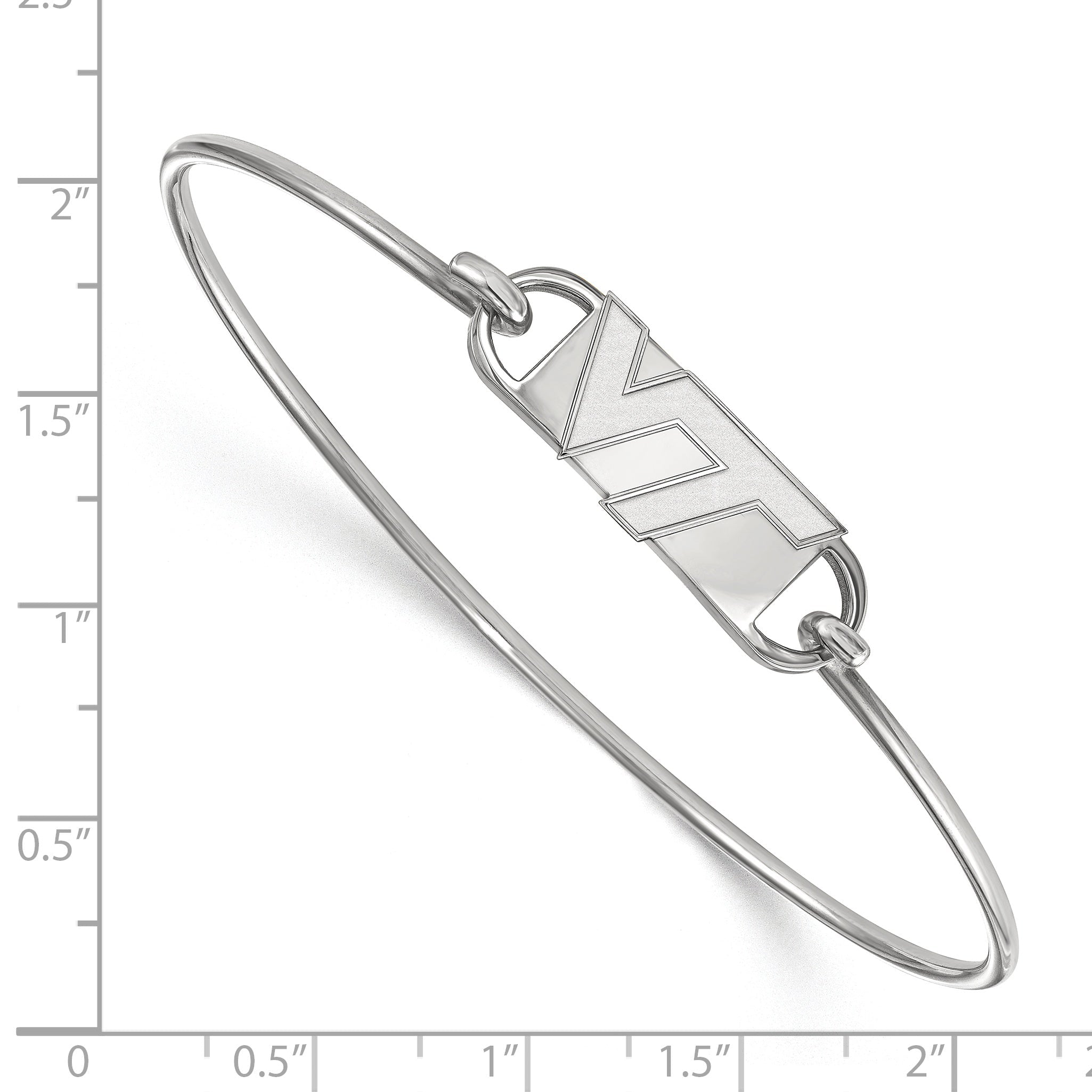 Sterling Silver Rhodium Plated Logoart Virginia Tech V T Small Center 7 Inch Wire Bangle