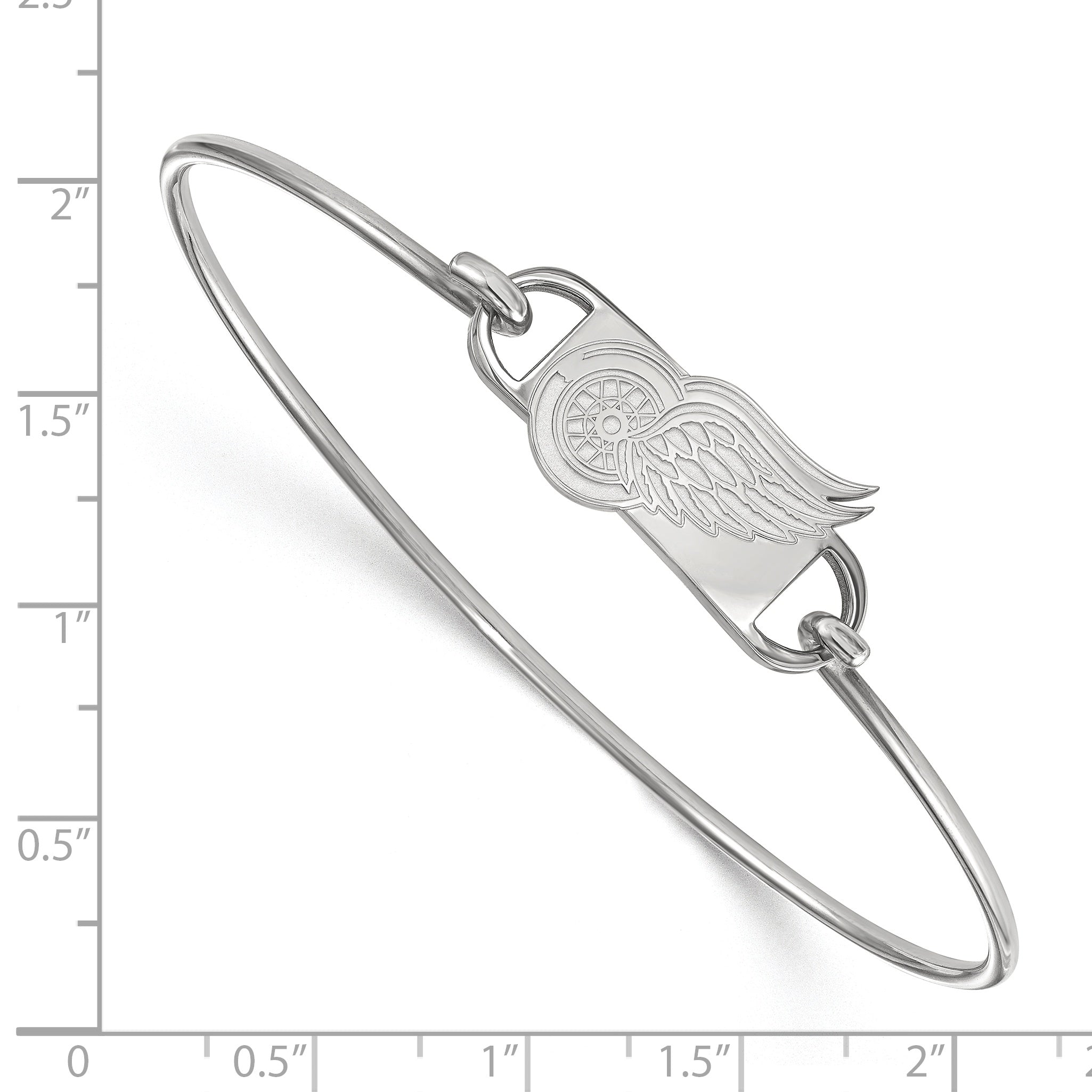 Sterling Silver Rhodium Plated Nhl Logoart Detroit Red Wings Small Center 7 Inch Wire Bangle