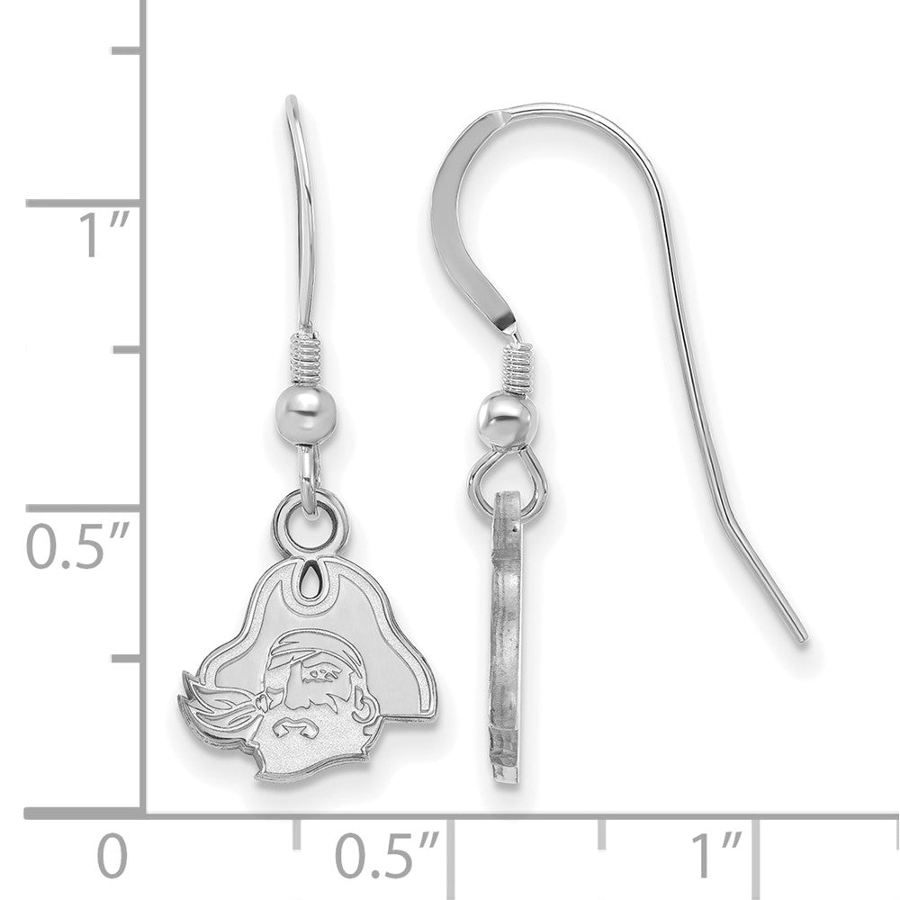 Sterling Silver Rhodium Plated Logoart East Carolina University Pirate Extra Small Dangle Wire Earrings