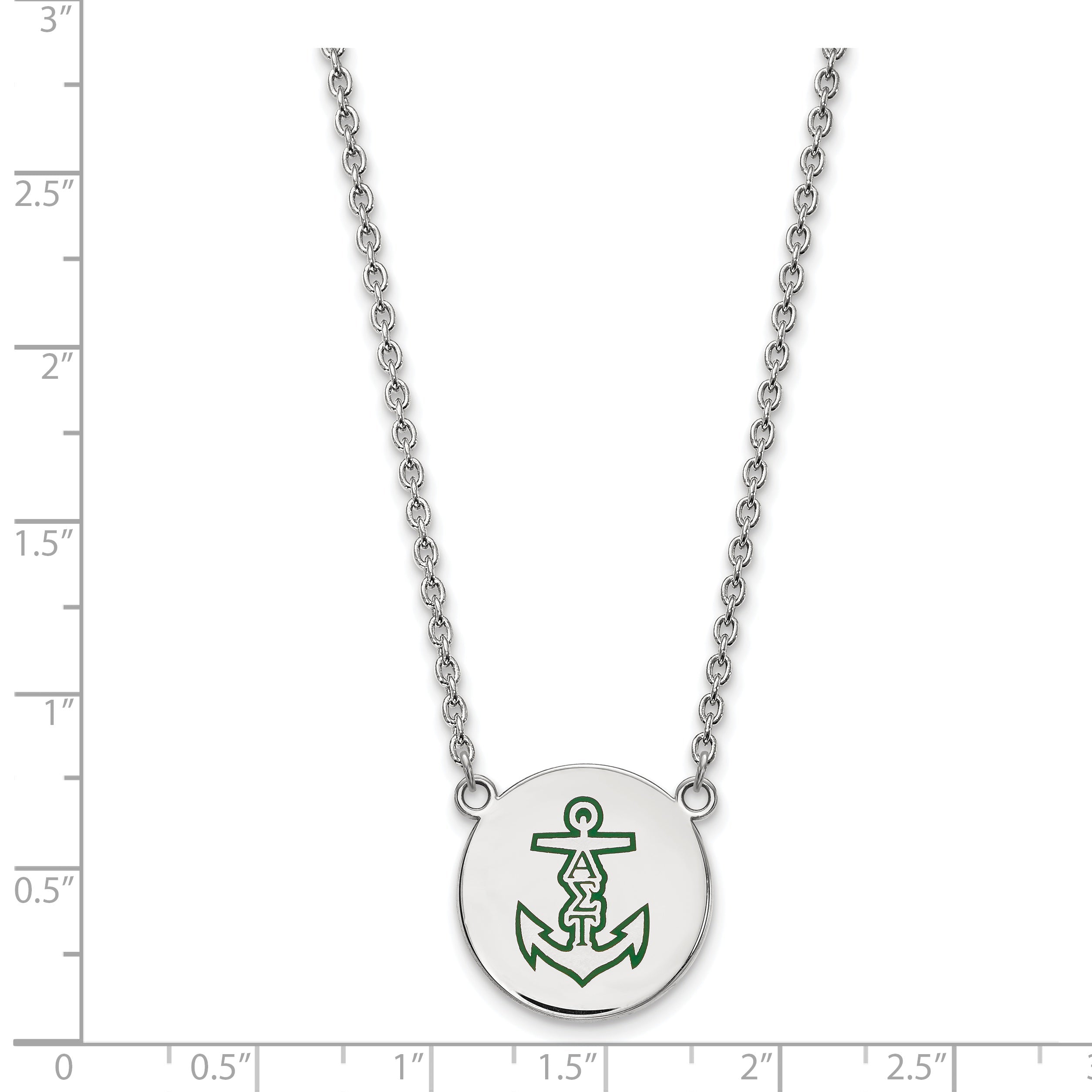 Sterling Silver Rhodium Plated Logoart Alpha Sigma Tau Sorority Symbol Large Color Enamel Pendant 18 Inch Necklace