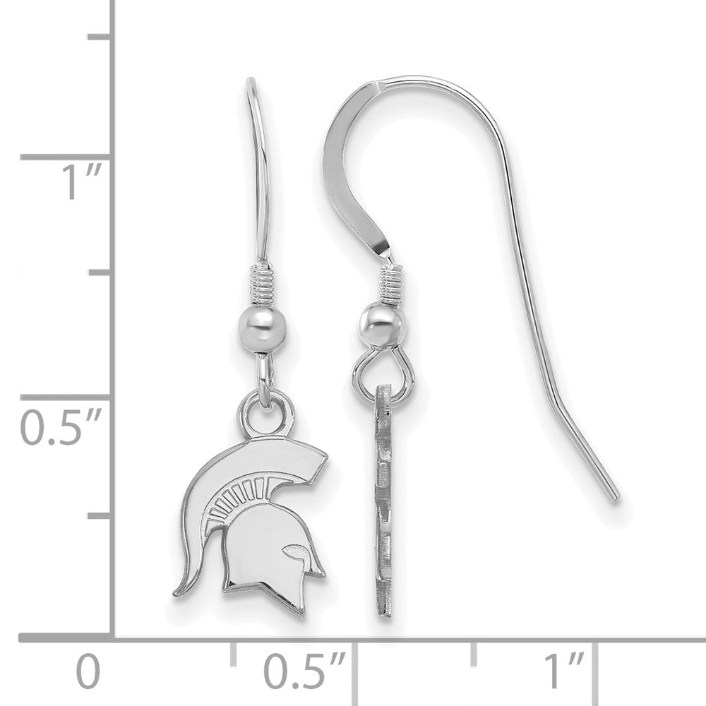 Sterling Silver Rhodium Plated Logoart Michigan State University Spartan Extra Small Dangle Wire Earrings