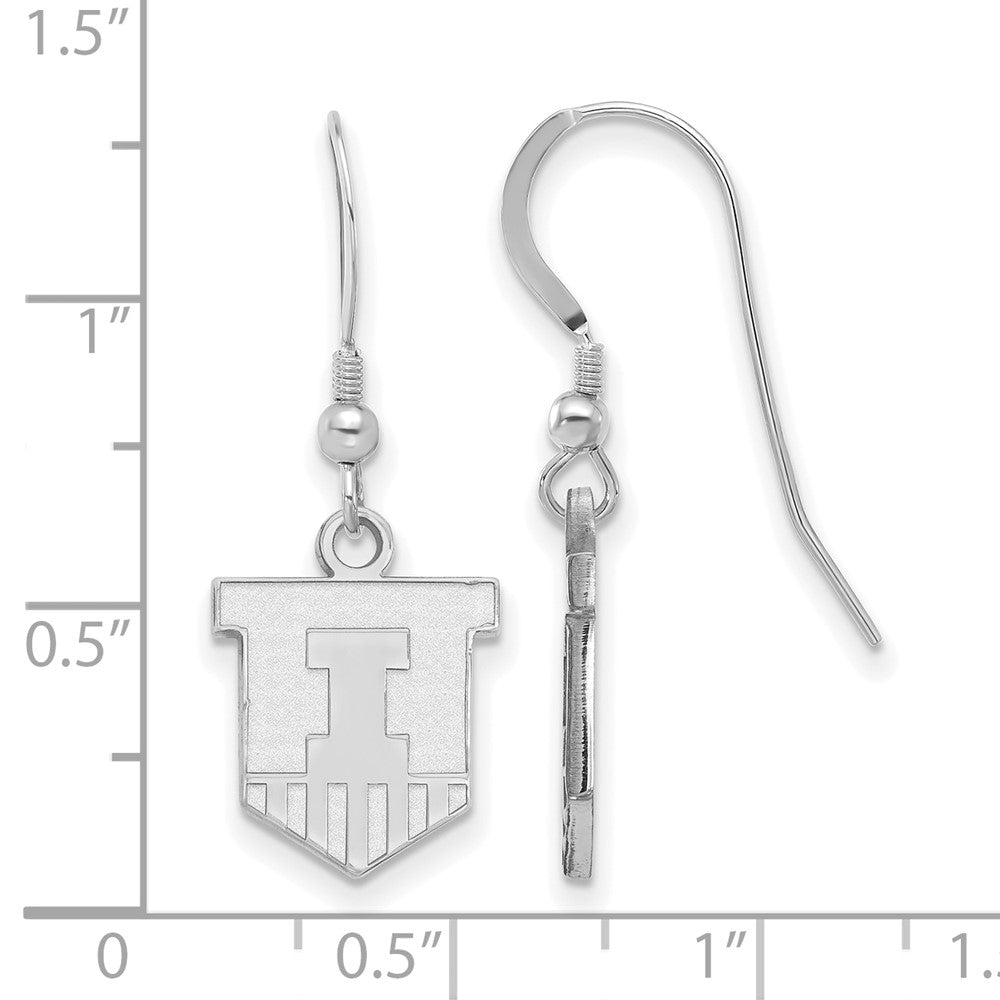 Sterling Silver Rhodium Plated Logoart University Of Illinois Victory Badge Small Dangle Wire Earrings