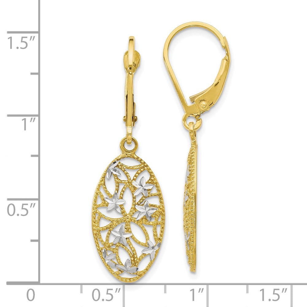 10K Yellow Rhodium D/C Leverback Dangle Earrings