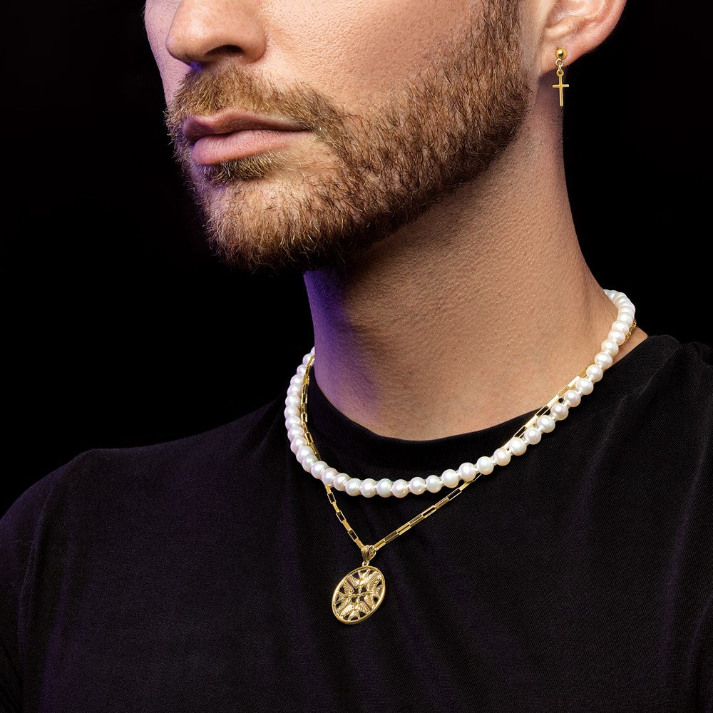 14K Yellow Gold Polished Cross Dangle Post Earrings