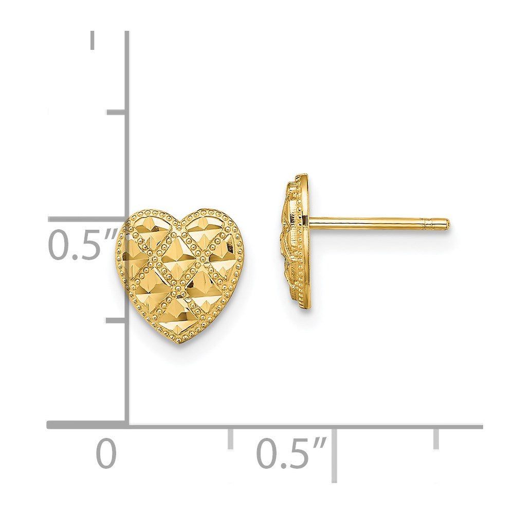14K Yellow Gold Criss-Cross W/ D/C Heart Post Earrings