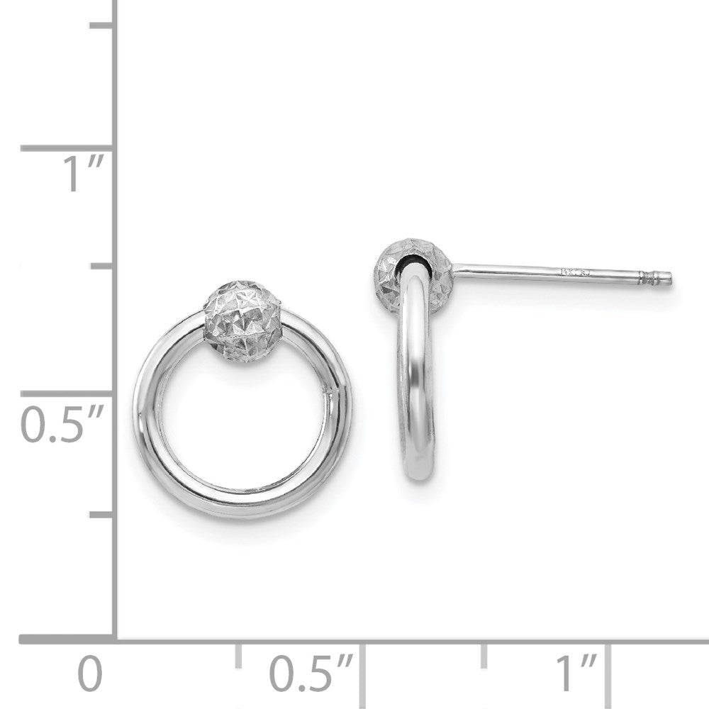 14K White Gold Diamond Cut Circle Drop Post Earrings