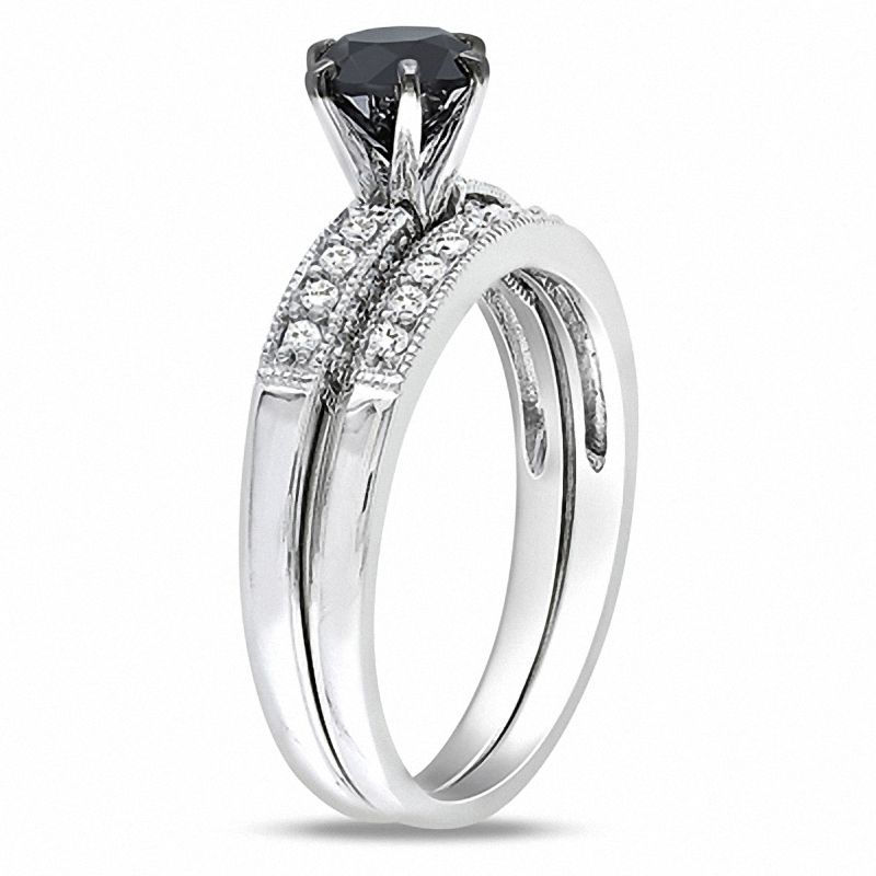1-1/4 CT. T.W. Enhanced Black and White Diamond Bridal Set in 14K White Gold
