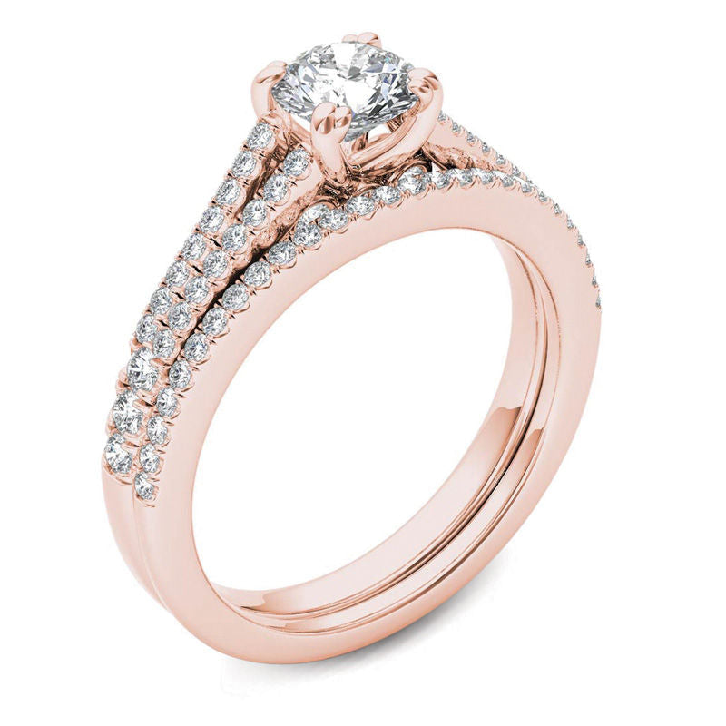 1 CT. T.W. Diamond Split Shank Bridal Set in 14K Rose Gold