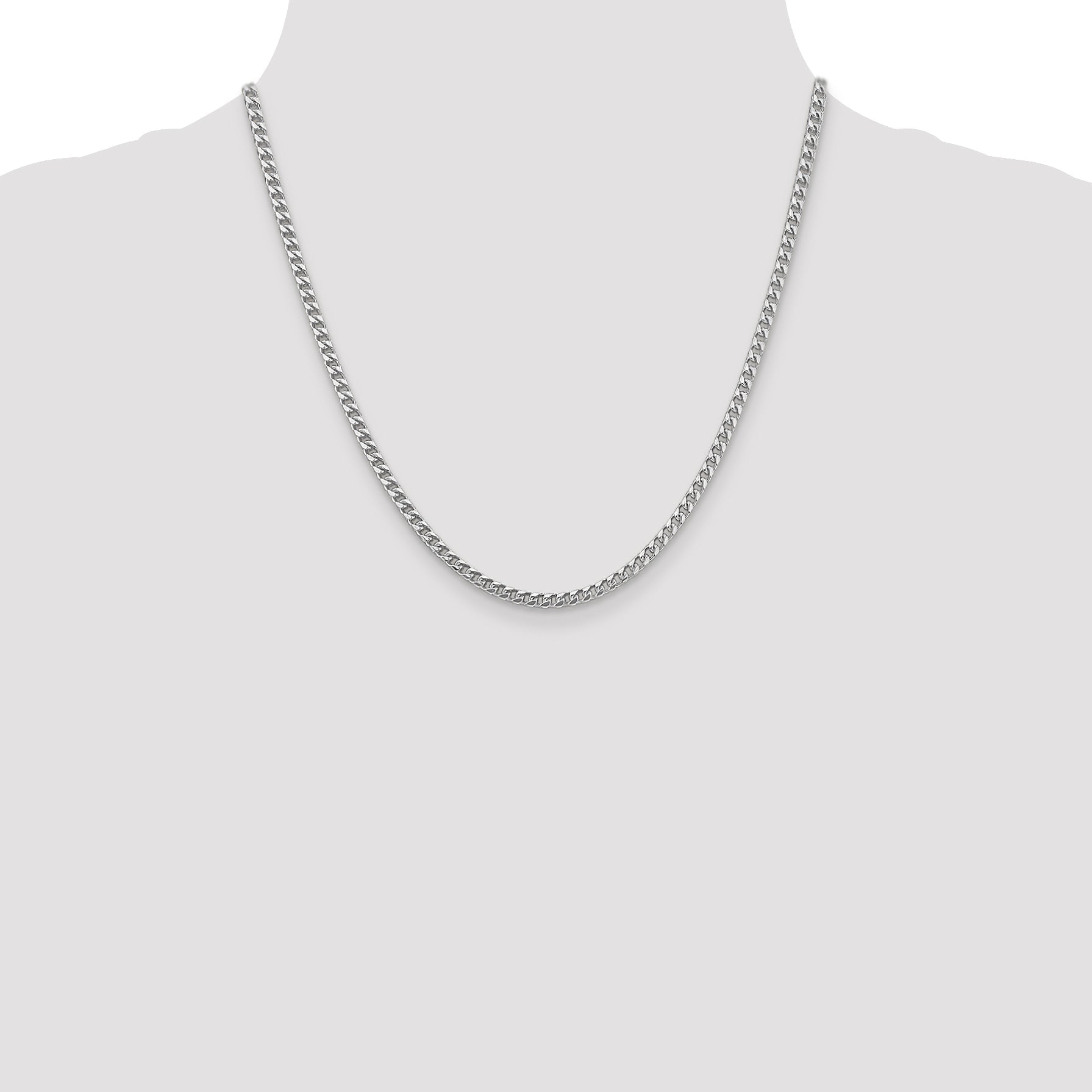14K White Gold 20 Inch 3mm Franco With Fancy Lobster Clasp Chain Necklace