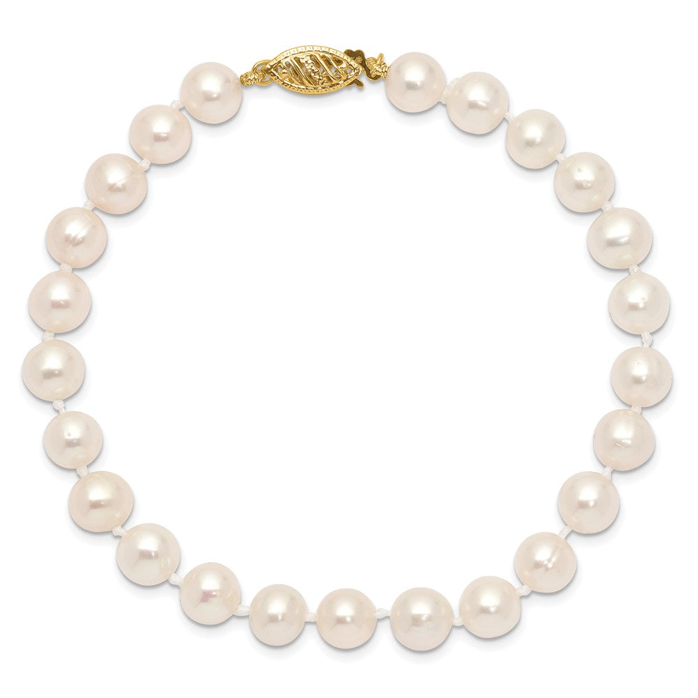 10K Yellow Gold 6-7mm White Near Round Freshwater Cultured Pearl 8.25 Inch Bracelet
