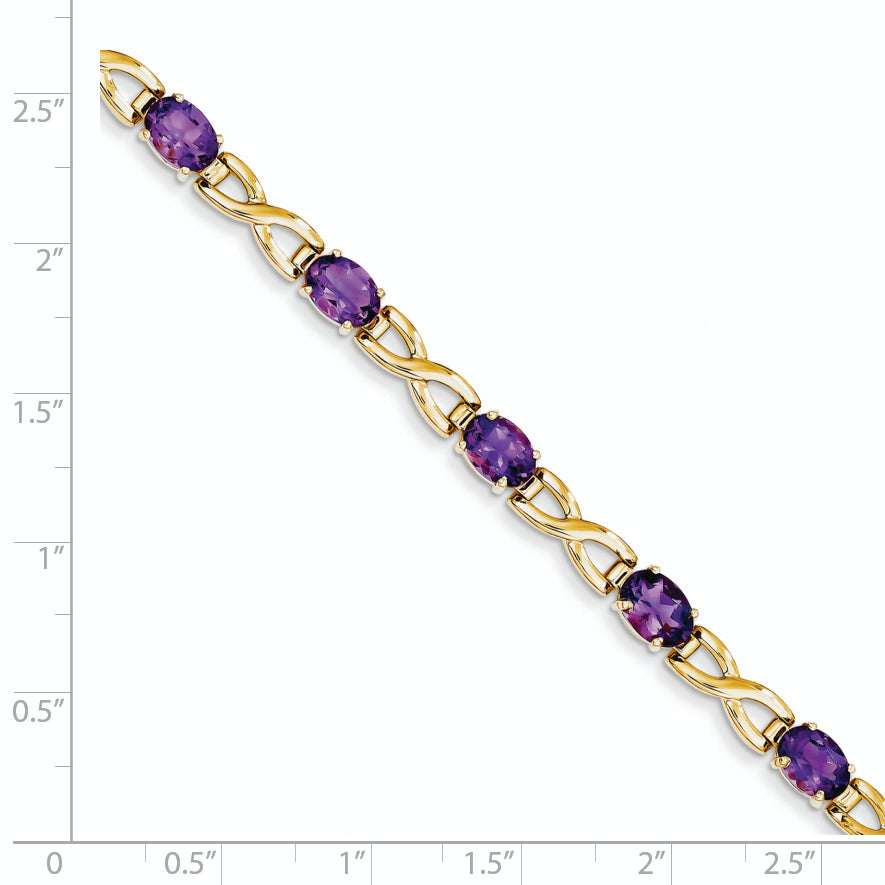 14K Yellow Gold 7X5mm Oval Amethyst Bracelet