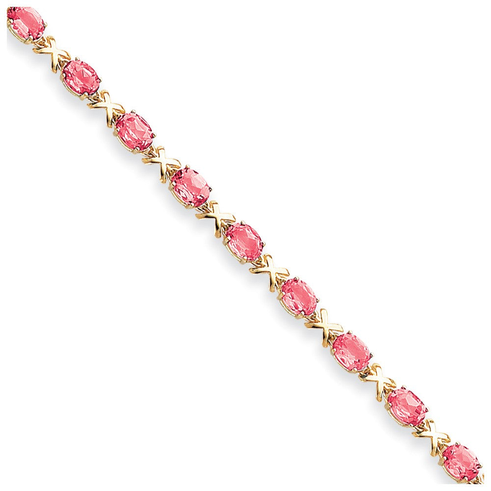 14K Yellow Gold 7X5mm Oval Pink Sapphire Bracelet