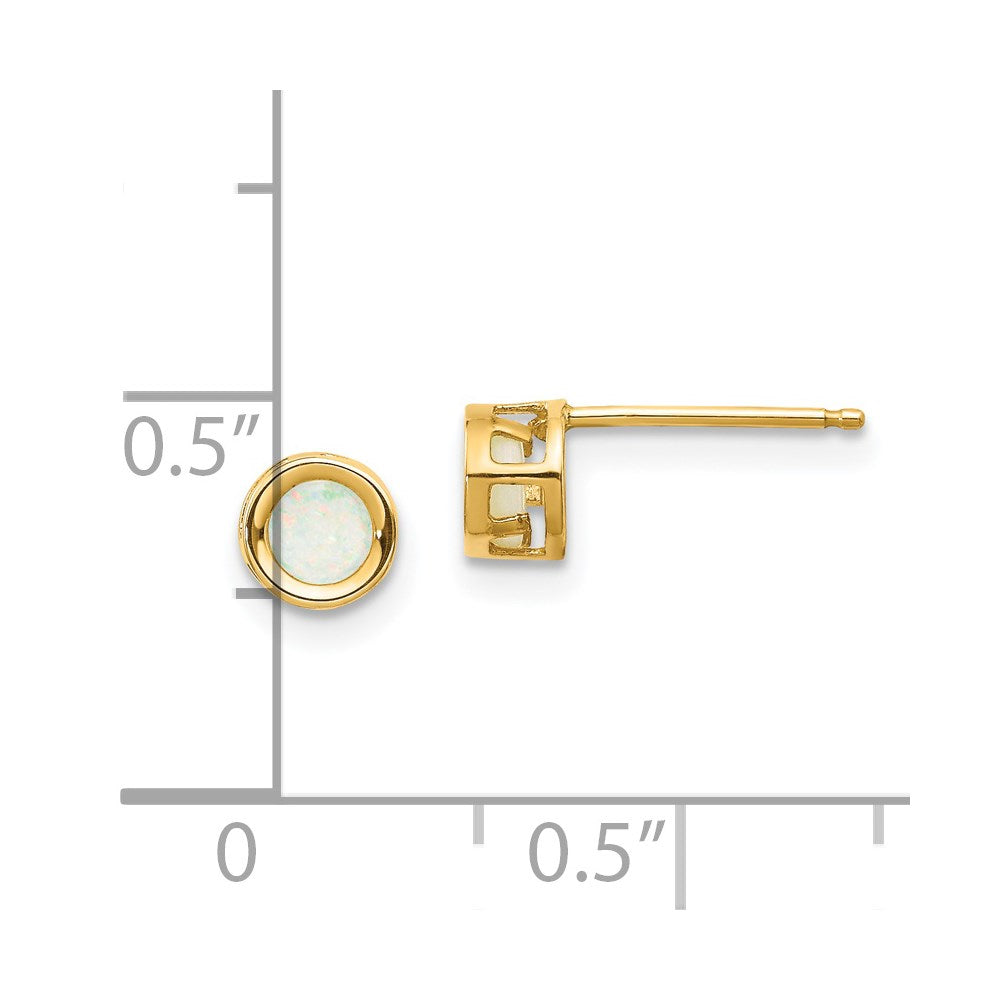 14K Yellow Gold 4mm Round Bezel October/Opal Post Earrings