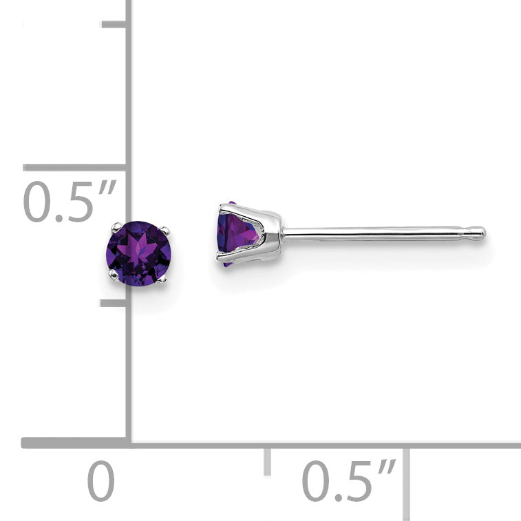 14K White Gold 3mm Amethyst Stud Earrings