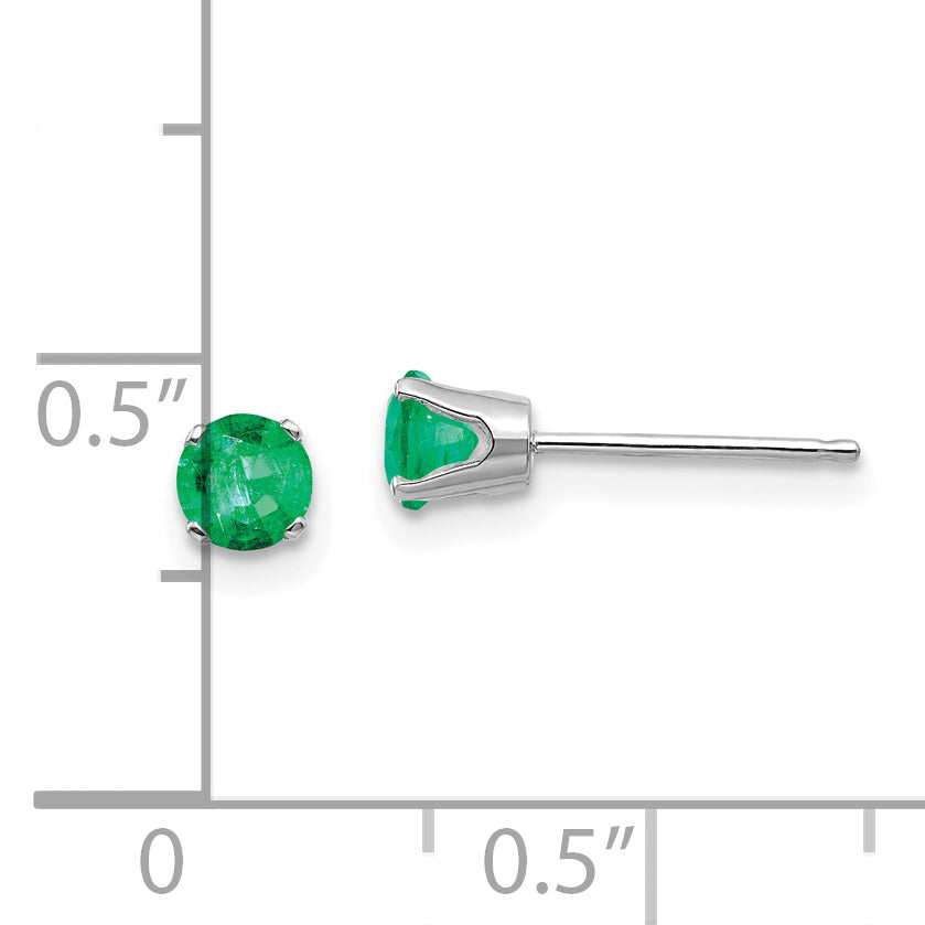 14K White Gold 4mm Emerald Stud Earrings