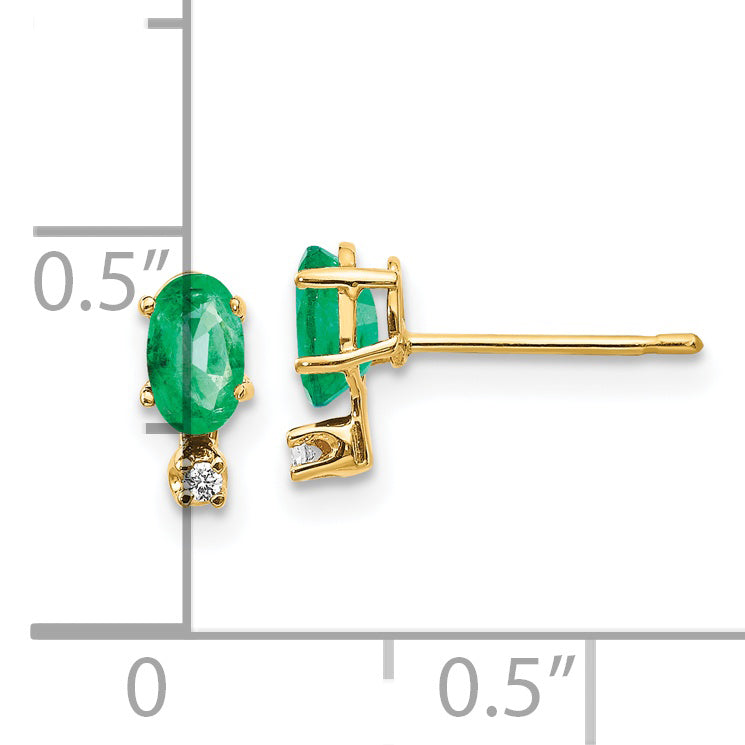 14K Yellow Gold Diamond & Emerald Birthstone Earrings