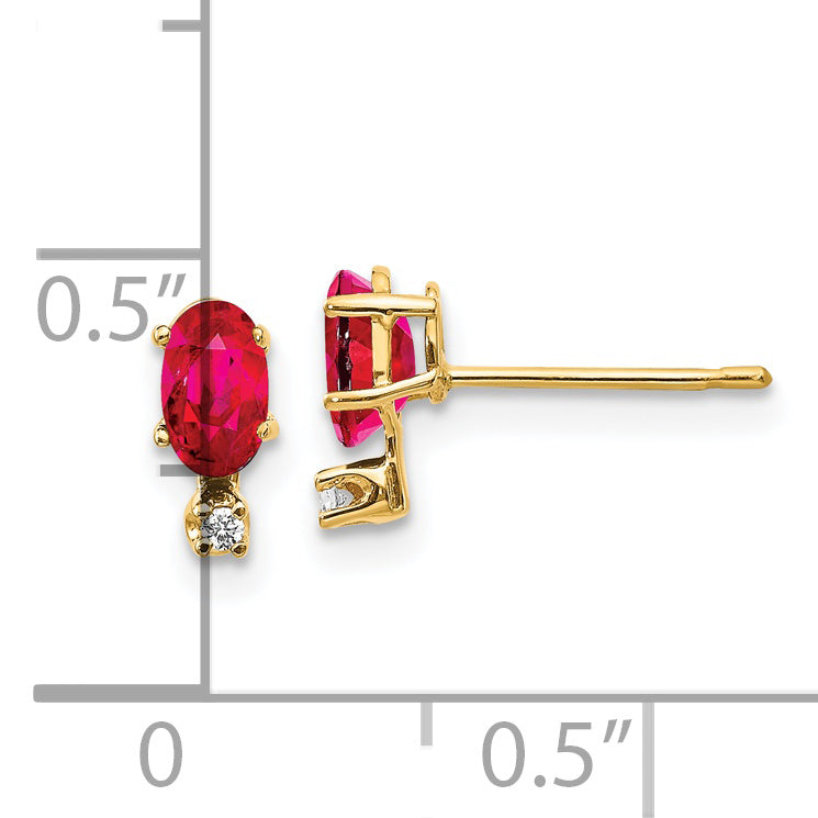 14K Yellow Gold Diamond & Ruby Birthstone Earrings