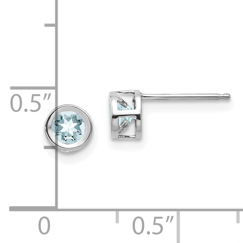 14K White Gold 4mm Bezel March/Aquamarine Post Earrings