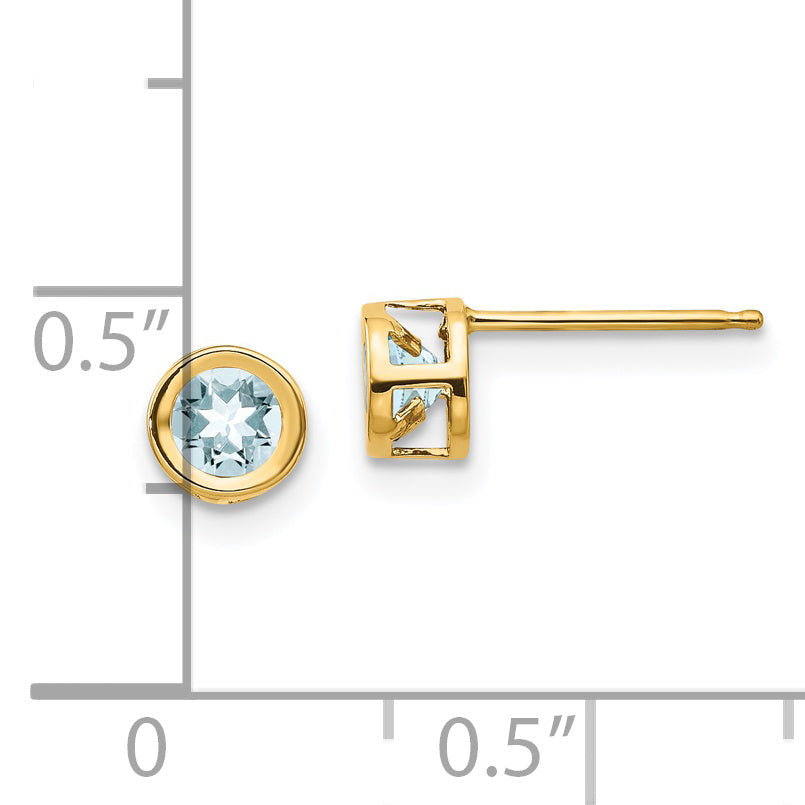 14K Yellow Gold 4mm Bezel March/Aquamarine Post Earrings