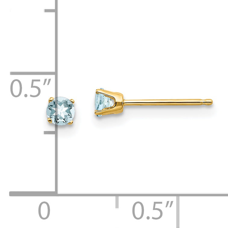 14K Yellow Gold 3mm March/Aquamarine Post Earrings