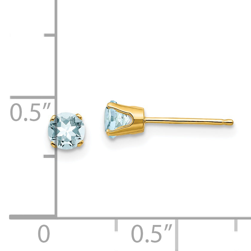 14K Yellow Gold 4mm March/Aquamarine Post Earrings
