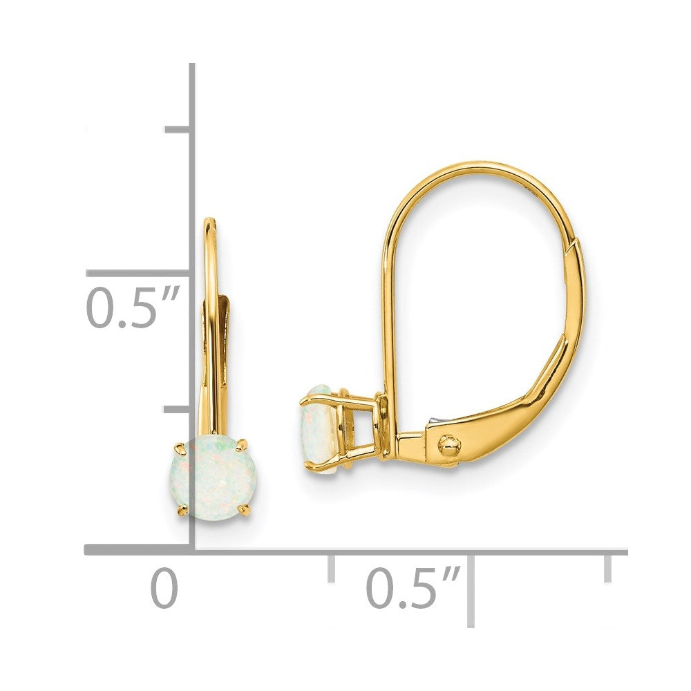 14K Yellow Gold 4mm Round October/Opal Leverback Earrings