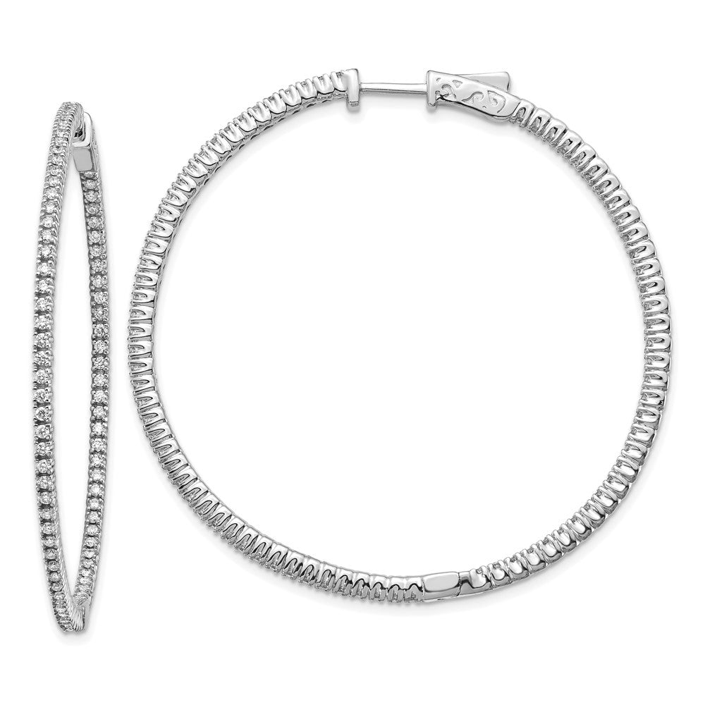 14k White Gold 1 1/4 Ct. Lab Grown Diamond VS/SI+ G+ Round In and Out Safety Clasp Hoop Earrings