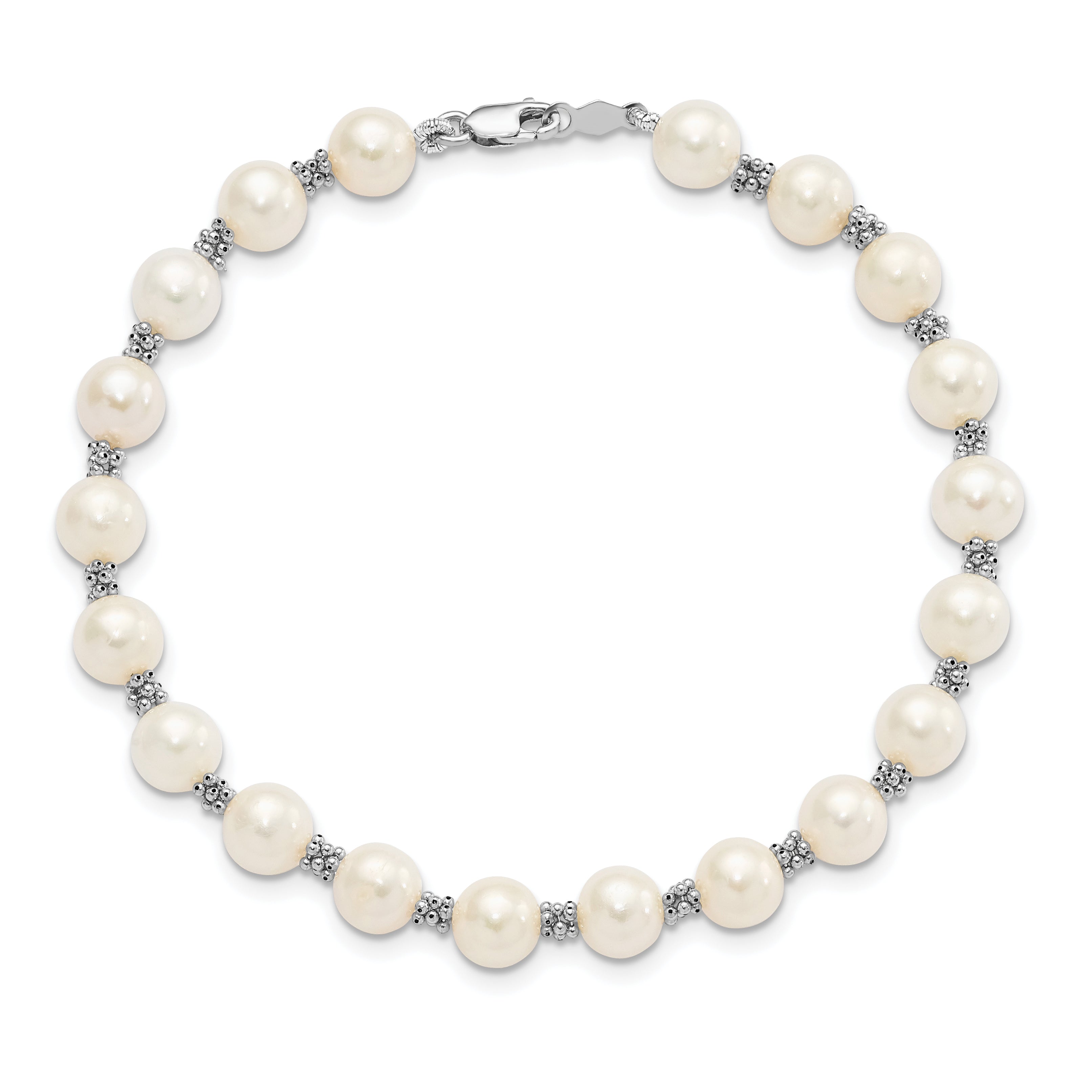 14K White Gold 6 7mm Semi Round Freshwater Cultured Pearl Bracelet