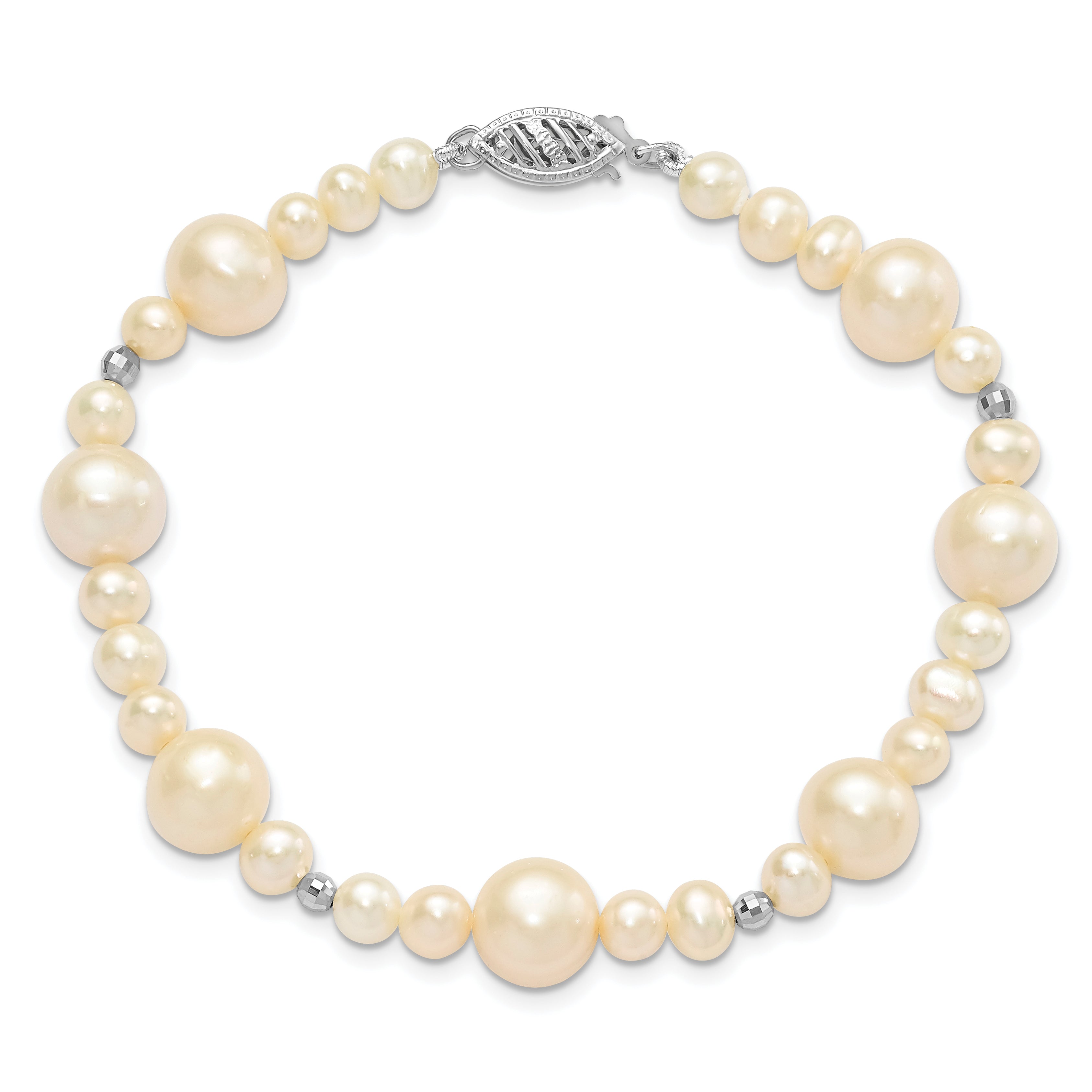 14K White Gold 5 9mm Near Round Freshwater Cultured Pearl Beaded 7.5 Inch Bracelet