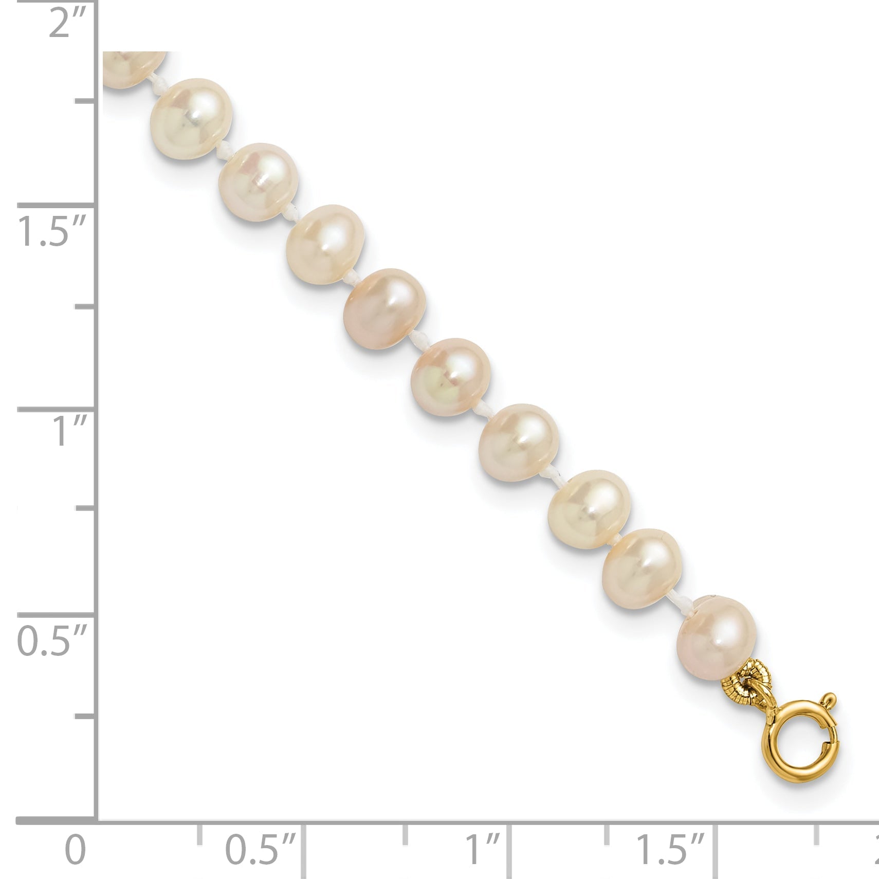 14K Yellow Gold 4 5mm White Semi Round Freshwater Cultured Pearl 5 Inch Bracelet