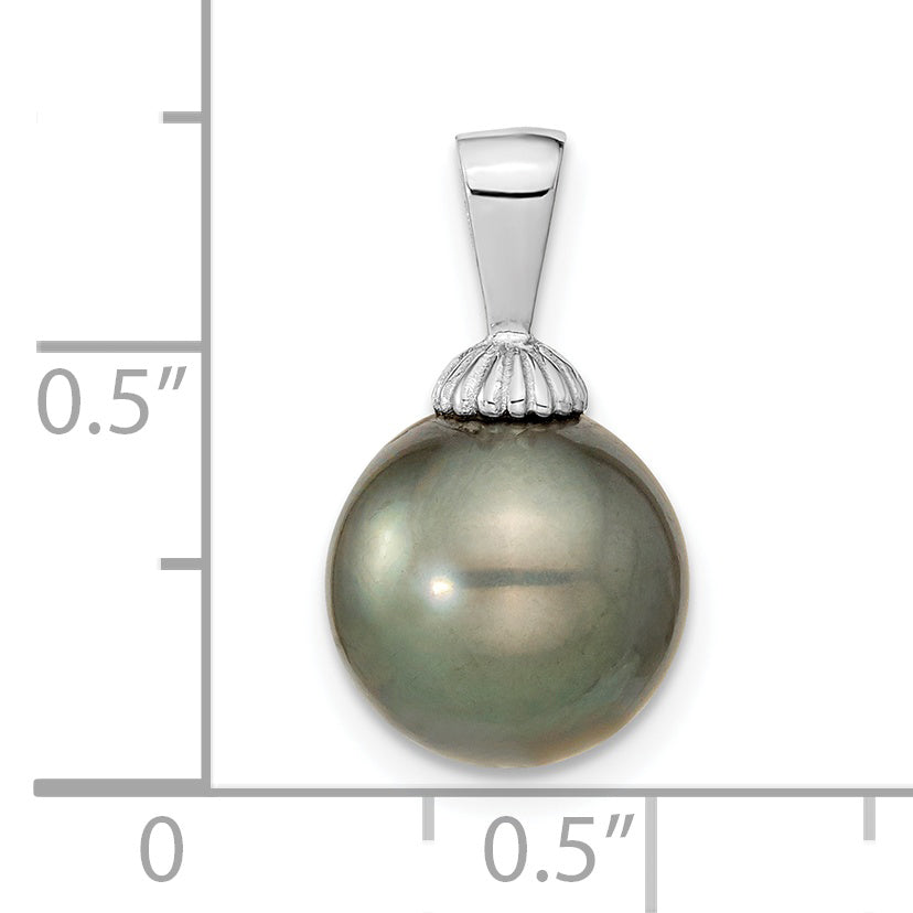 14k White Gold 14k White Gold 10-11mm Black Round Tahitian Saltwater Cultured Pearl Pendant