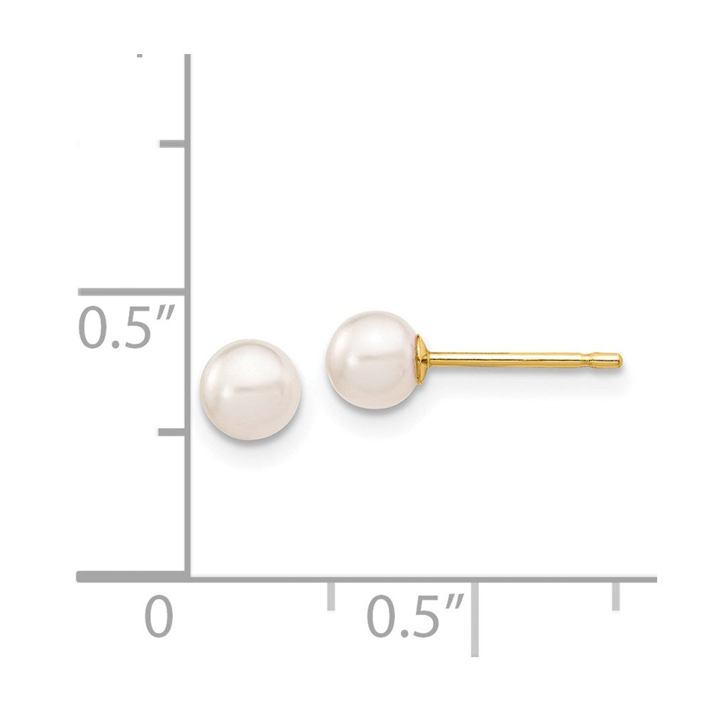 14K Yellow Gold 4 5mm White Round Akoya Saltwater Cultured Pearl Stud Post Earrings