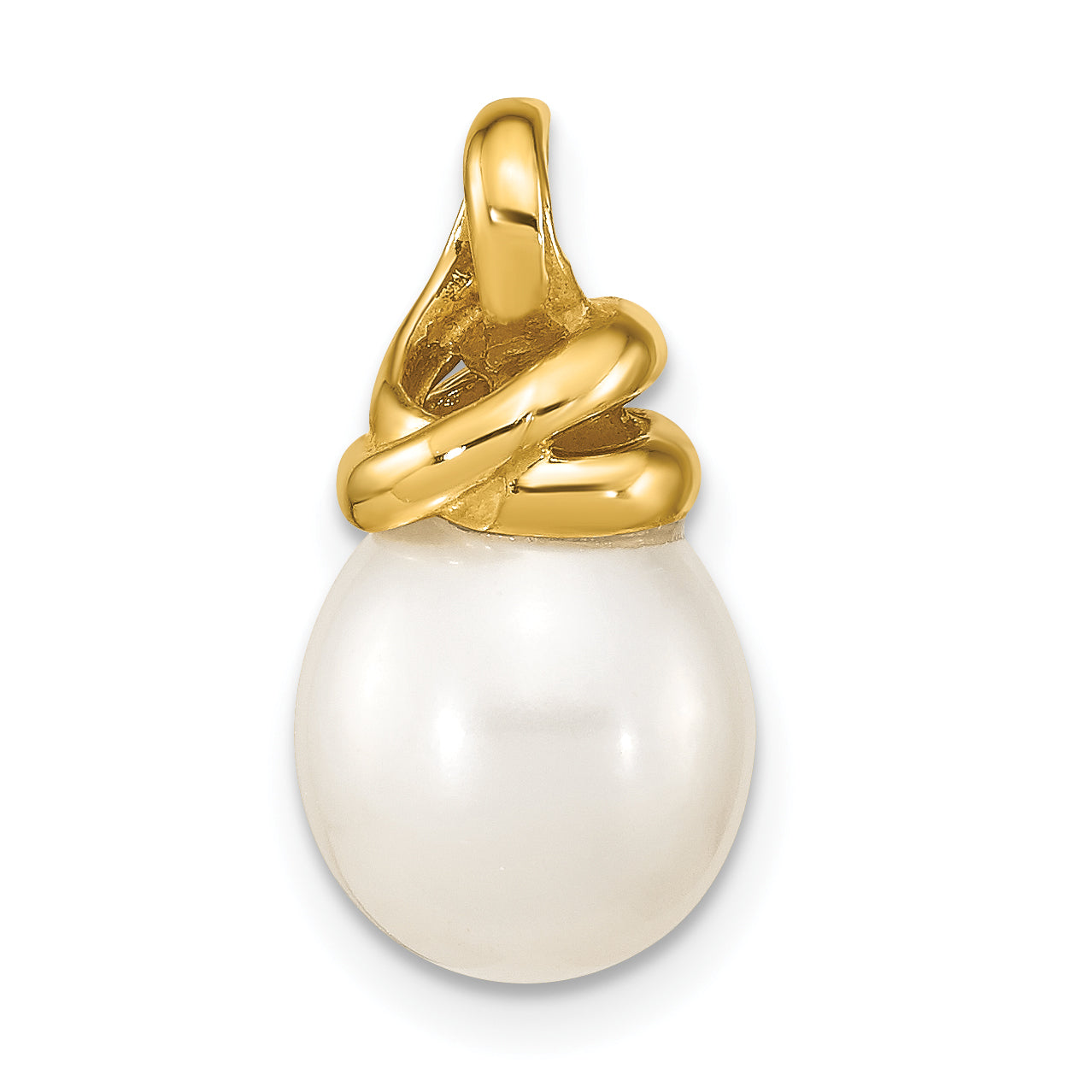 14k Yellow Gold 14K 9-10mm White Rice Freshwater Cultured Pearl Pendant
