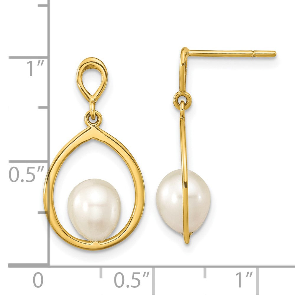 14K Yellow Gold 6 7mm White Teardrop Freshwater Cultured Pearl Post Dangle Earrings